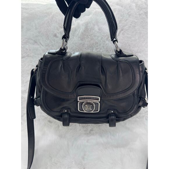 Celine Macadam Lock Leather Satchel Bag – Black with Silver Hardware - Picture 1 of 7